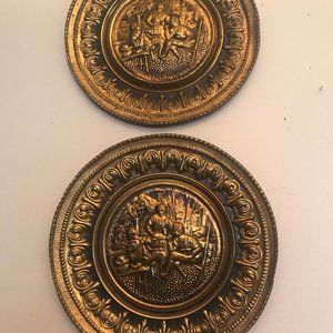 Pair Brass Repousse Wall Hangings Made in England
